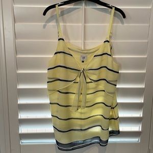 Cabi Yellow Navy Striped Knot Cami Top